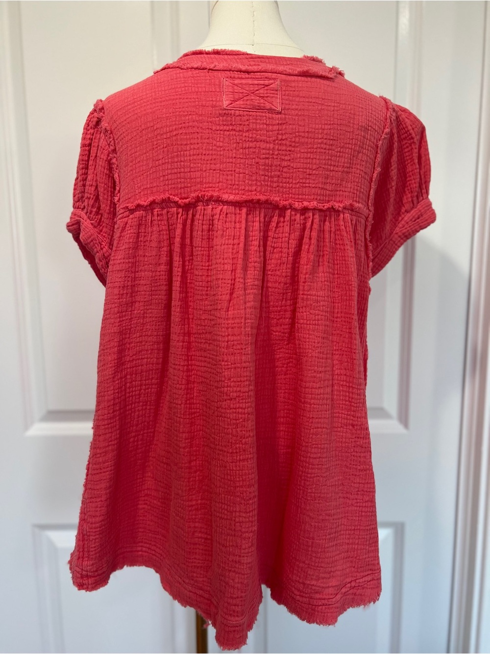 We The Free Horizons Washed Gauze Button-Front Peasant Top in Coral Pink - Picture 6 of 7